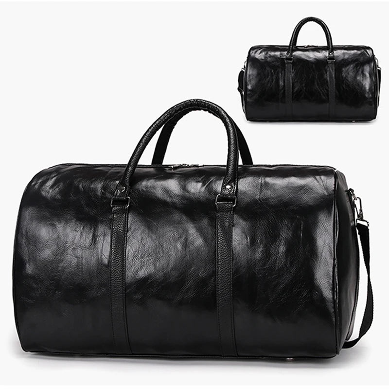 Amblot Black Handcrafted leather overnight duffle bag