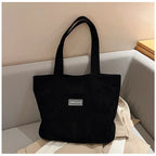 Amblot Black Ladies’ corduroy tote bag for casual wear