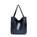 Amblot Black Large capacity leather tote bag with pocket
