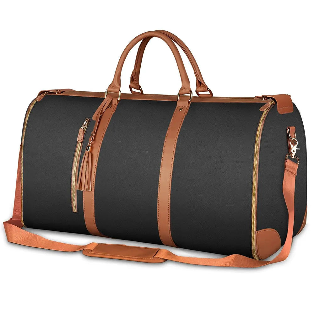 Amblot Black Large capacity travel leather duffle bag