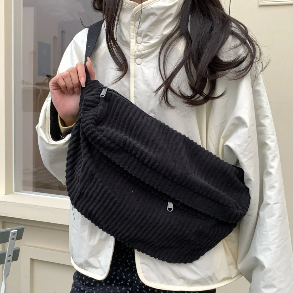 Amblot Black Large crossbody corduroy bum bag