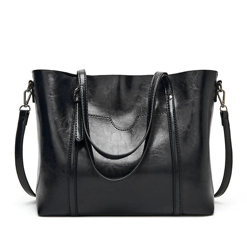 Amblot Black Large leather tote bag with zipper