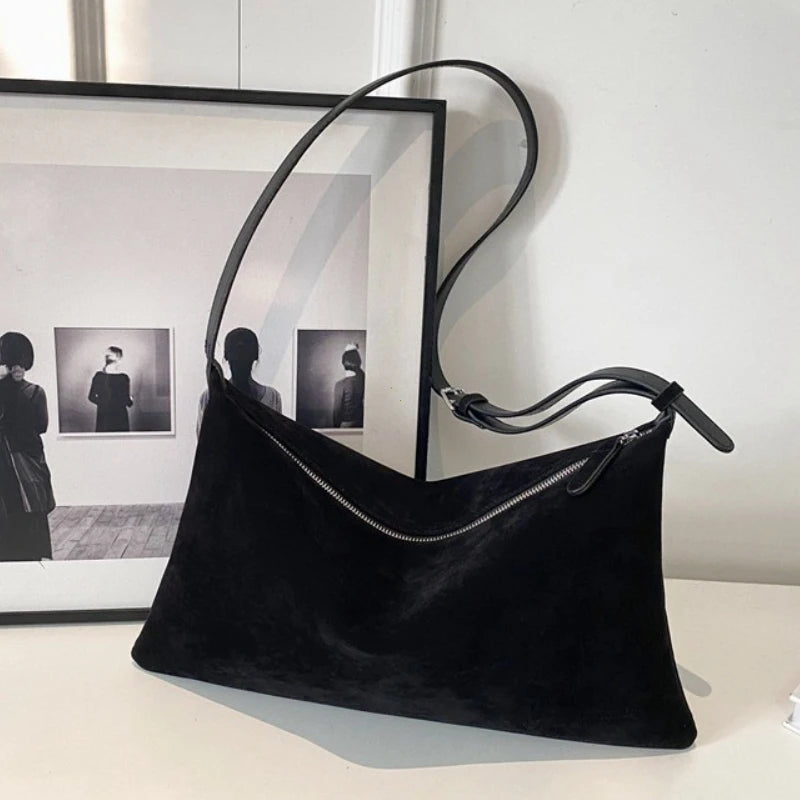 Amblot Black (Large) Spacious suede tote bag