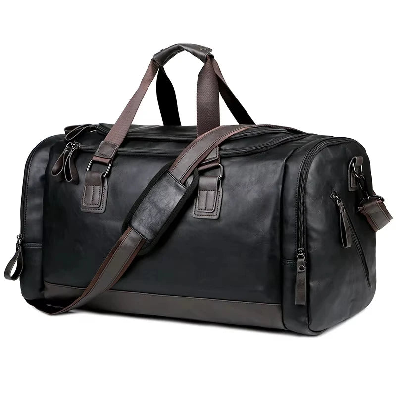 Amblot Black (Large) Style C Convertible leather duffle bag