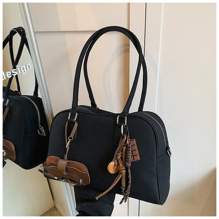 Amblot Black Large suede tote bag with zip-top closure