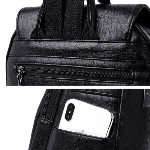 Amblot Black leather backpack for women