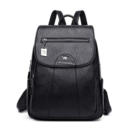 Amblot Black leather backpack for women