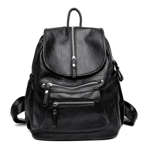 Amblot Black leather backpack purse for women