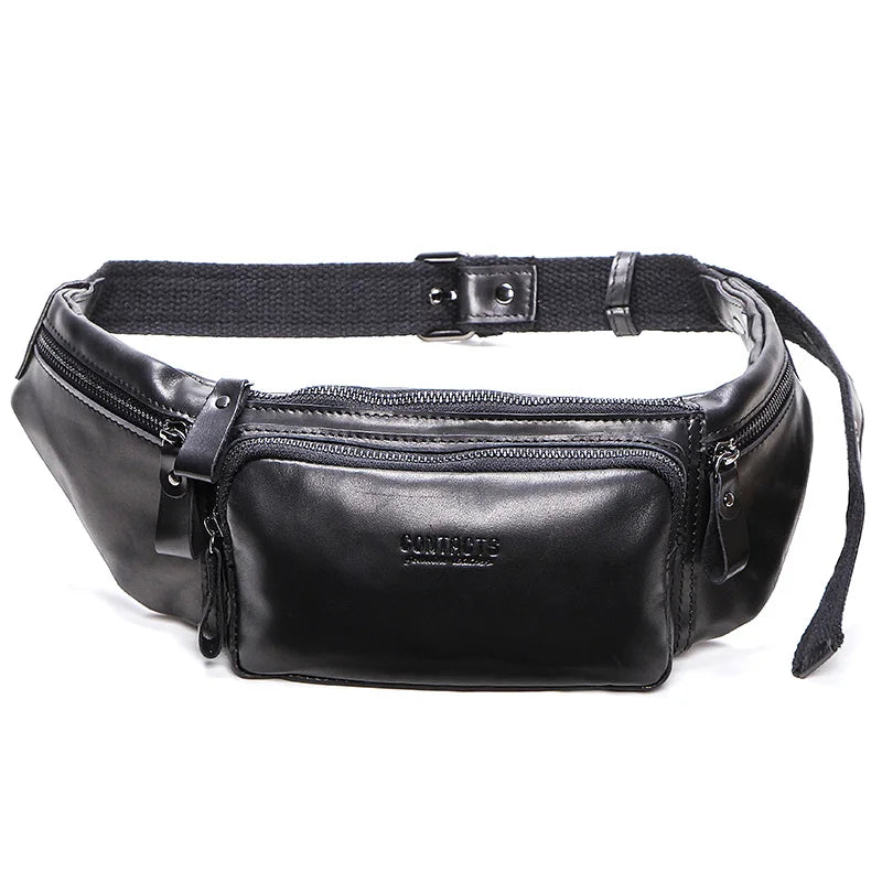 Amblot Black Leather belt bag for men