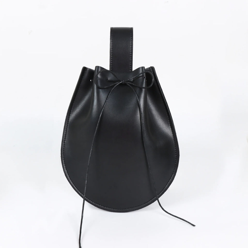 Amblot Black Leather drawstring pouch
