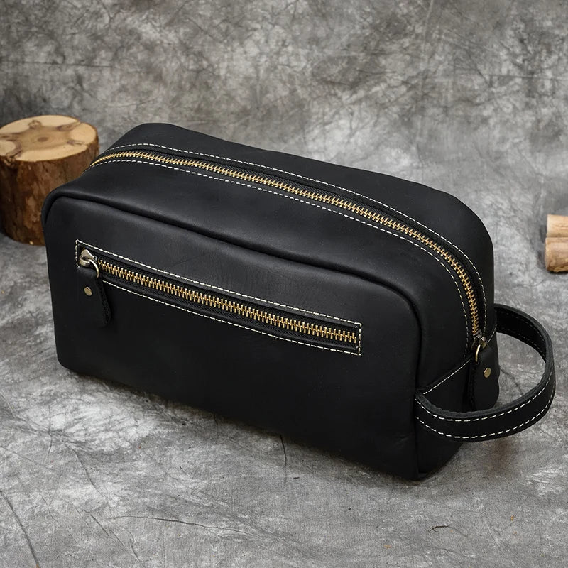 Amblot Black Leather grooming travel bag