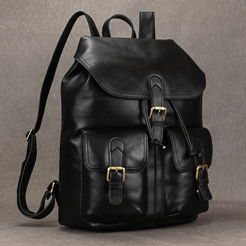 Amblot Black Leather laptop rucksack with top handle