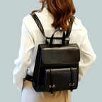 Amblot Black Leather satchel backpack