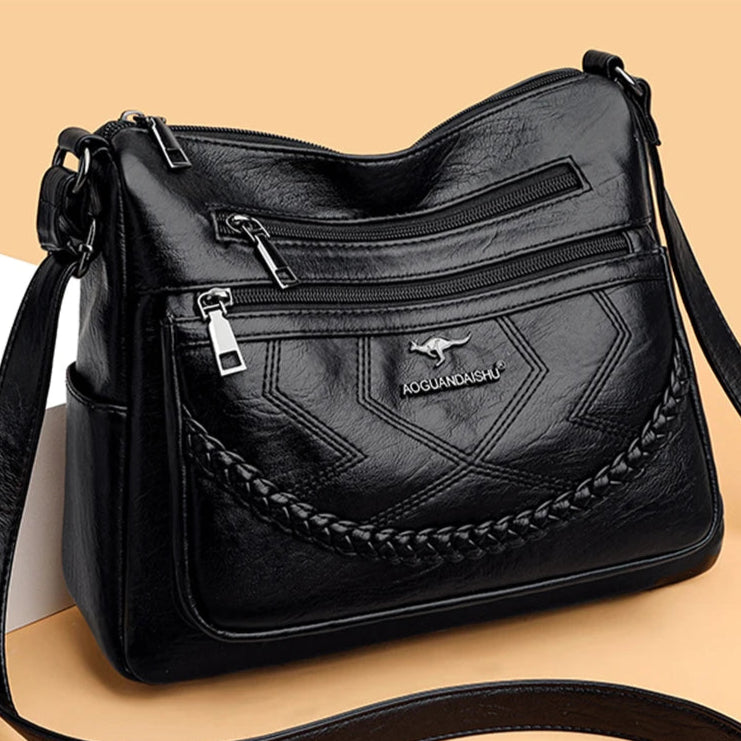 Amblot Black Leather shoulder bag with adjustable strap
