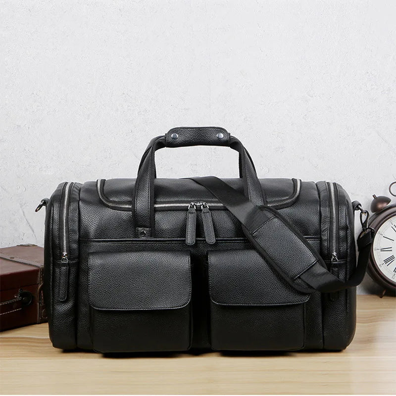 Amblot Black (Medium) Style 1 Urban leather holdall with top handles