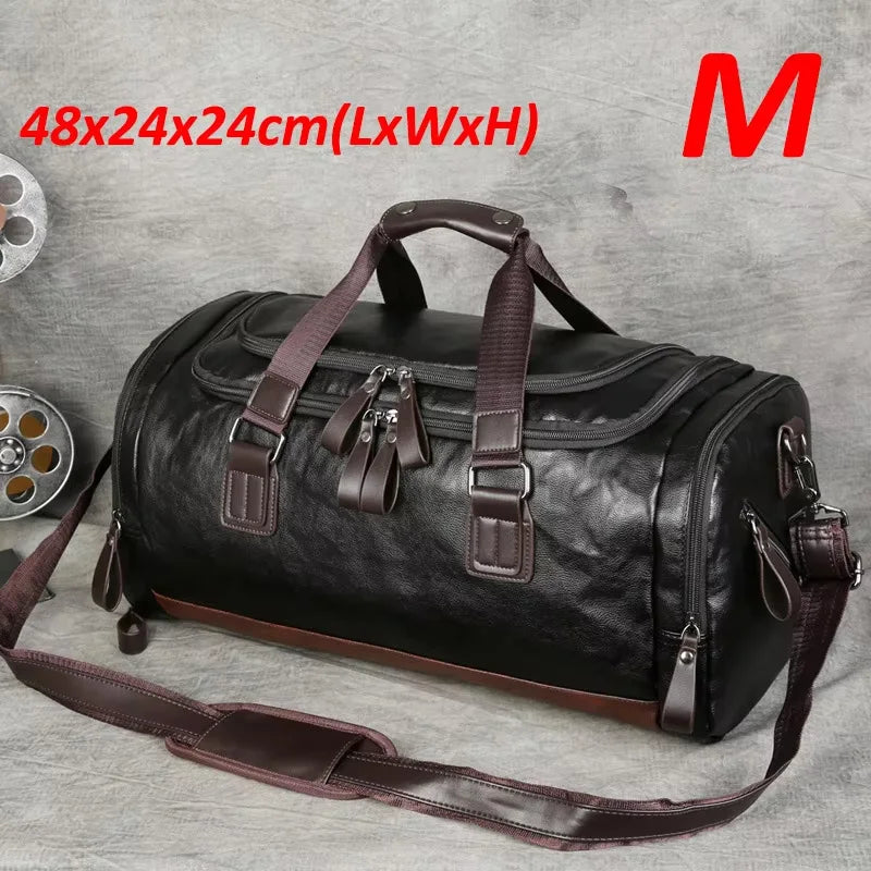 Amblot Black (Medium) Style C Convertible leather duffle bag