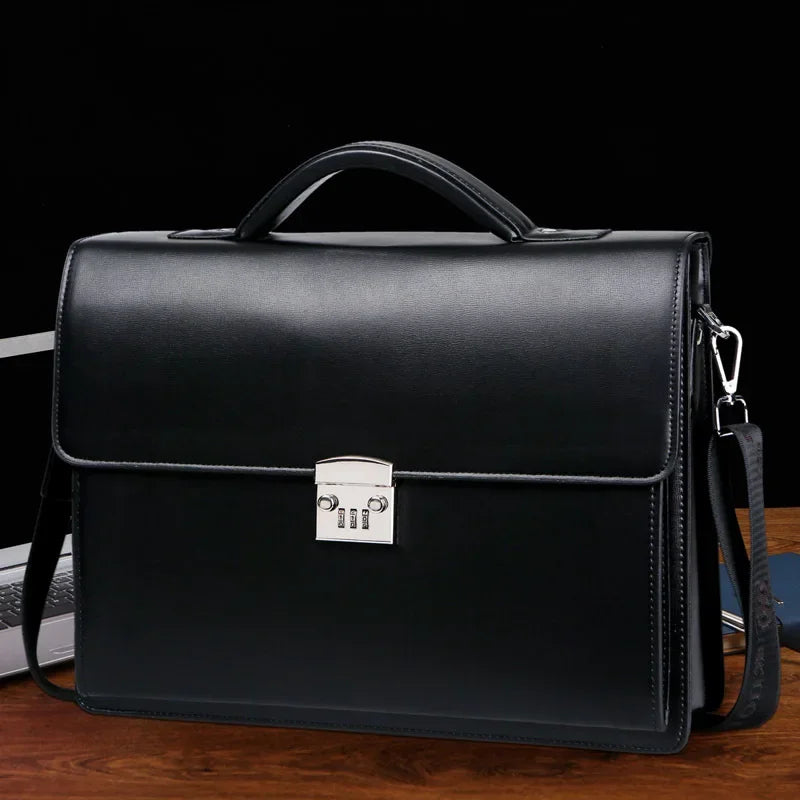 Amblot Black Men's leather briefcase bag