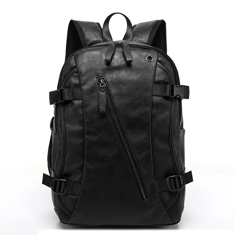 Amblot Black Men's premium leather fashion backpack