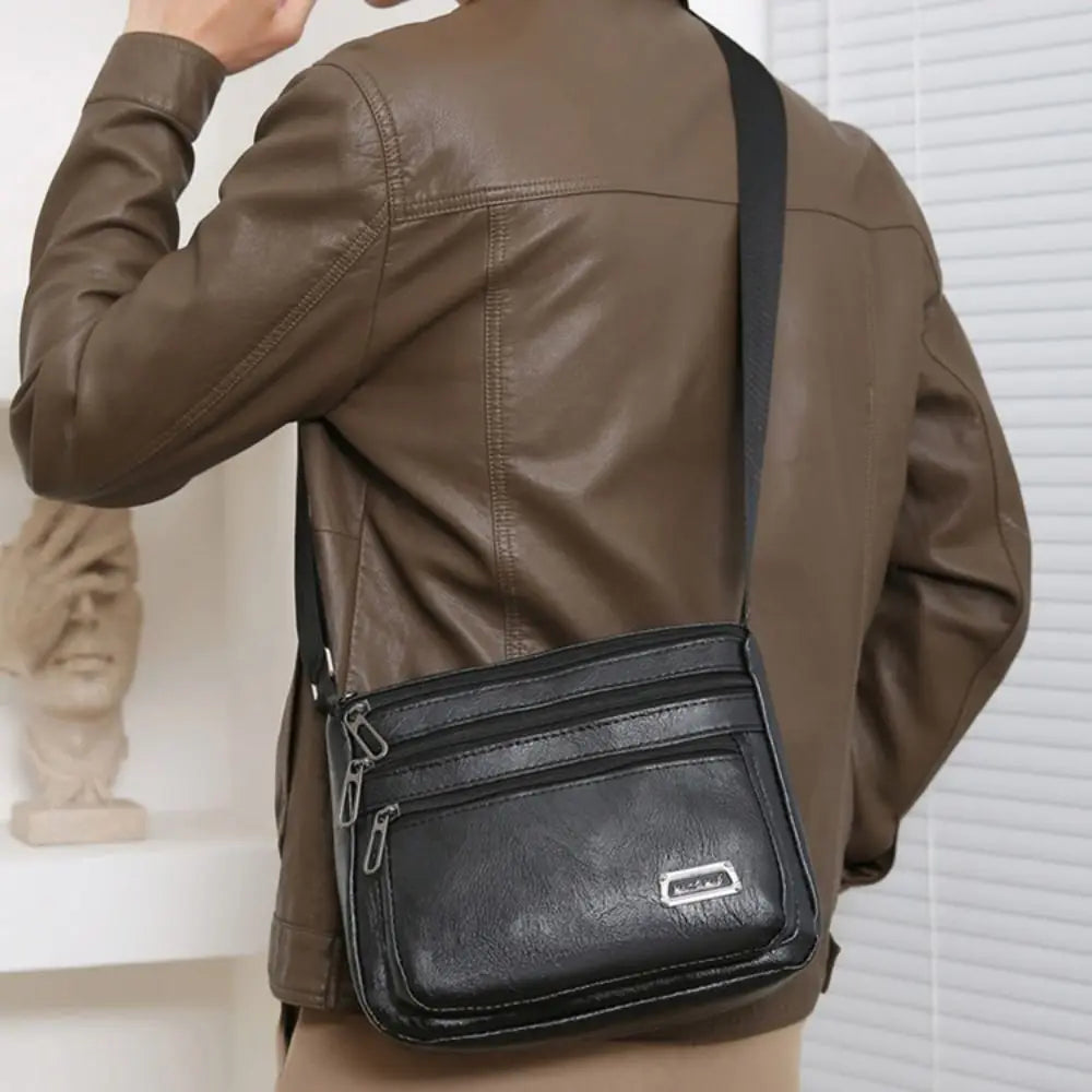 Amblot Black Men soft leather crossbody bag
