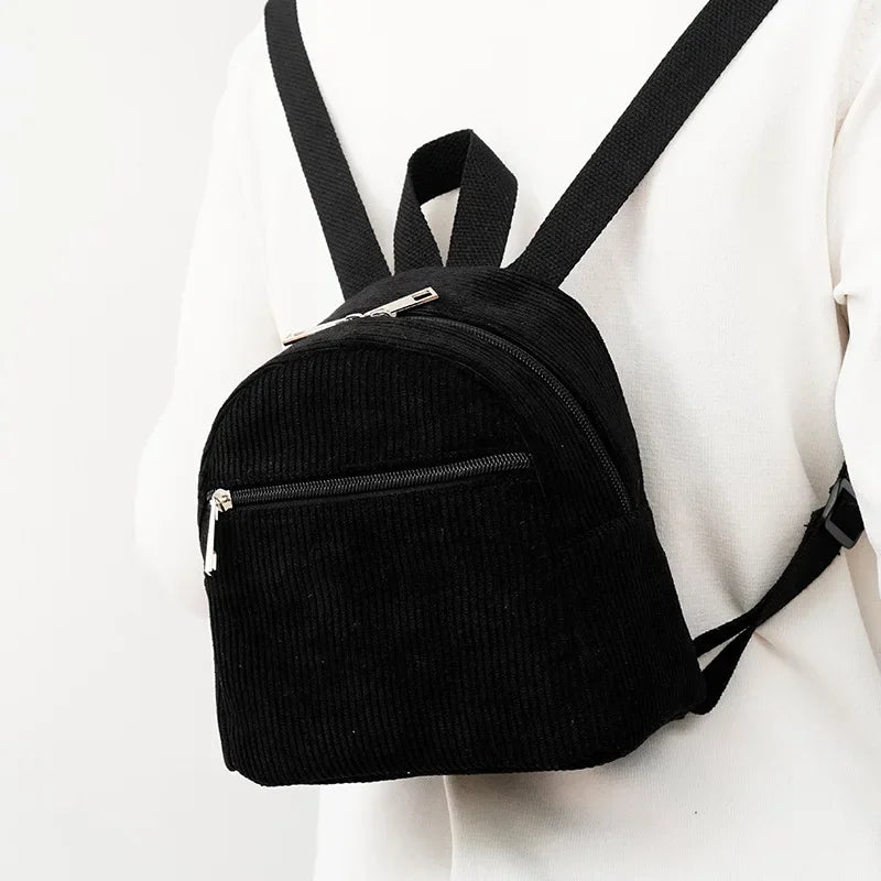 Amblot Black Mini corduroy backpack with adjustable straps