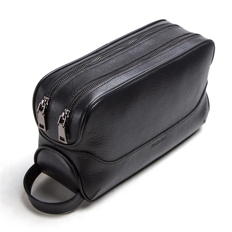 Amblot Black Minimalist leather toiletry bag