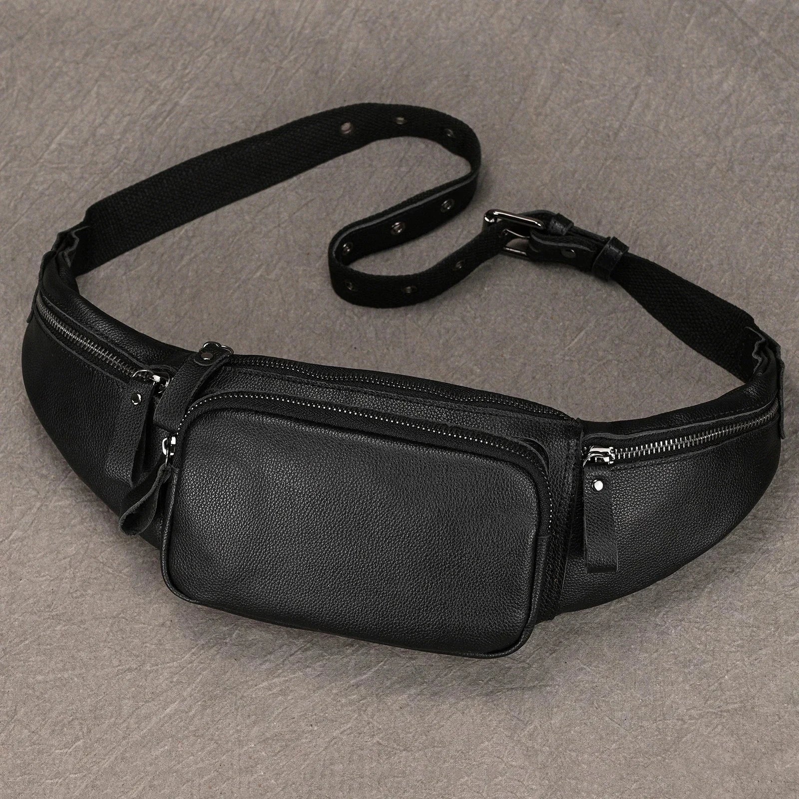 Amblot Black Minimalist leather waist bag