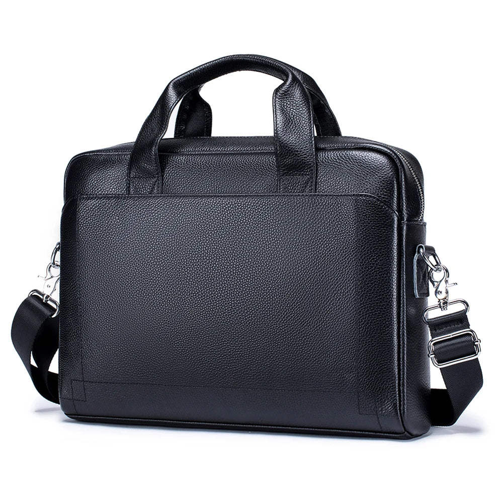 Amblot Black Professional leather laptop bag with handle