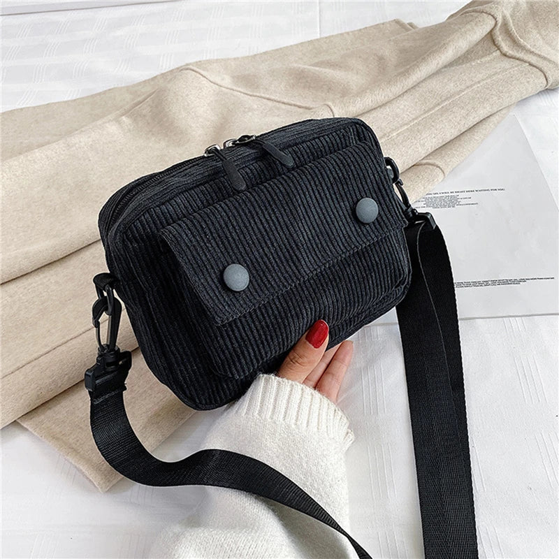 Amblot Black Rectangular corduroy crossbody bag