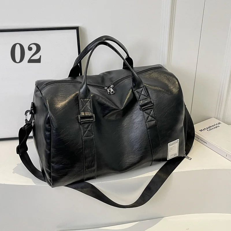 Amblot Black Retro-style leather weekender duffle bag