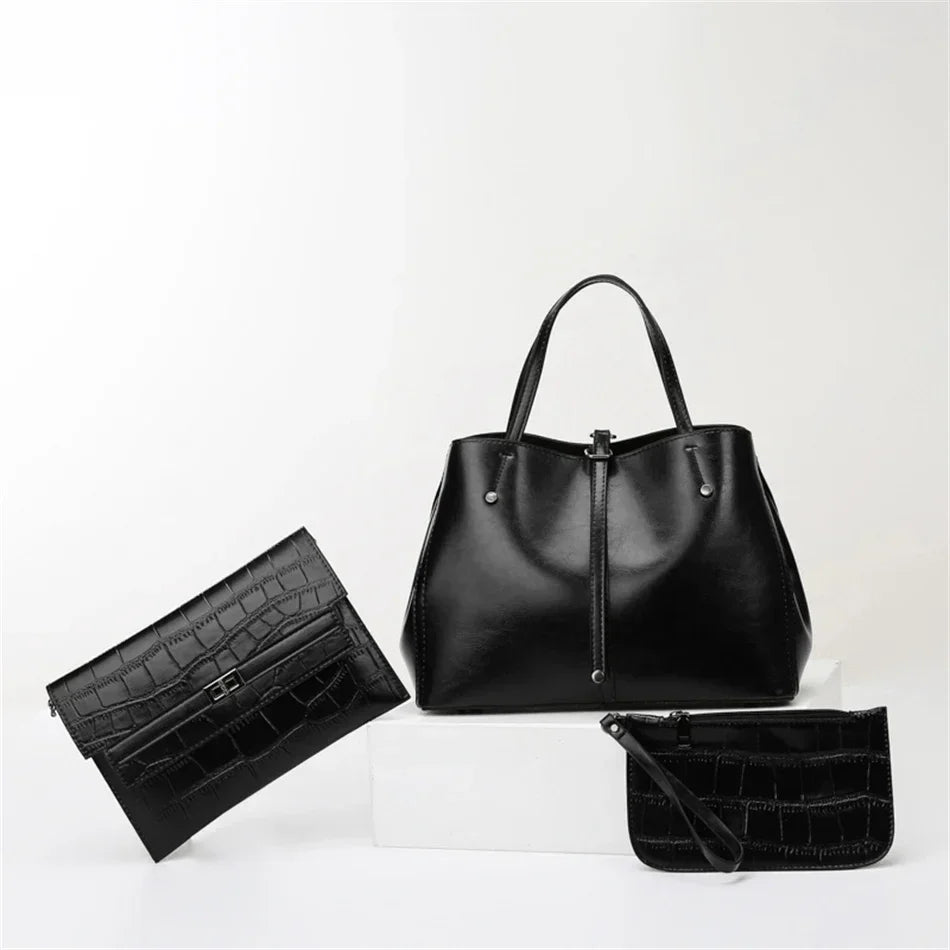 Amblot Black set Fashion leather handbag