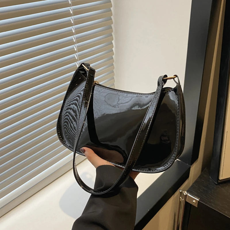Amblot Black Shiny leather hobo bag