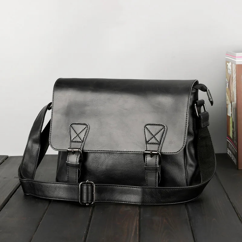 Amblot Black Slim leather messenger satchel
