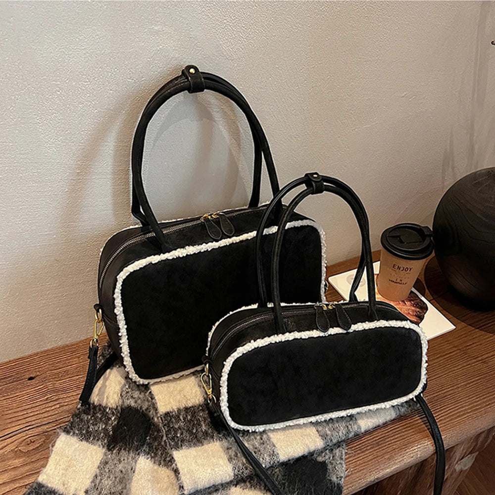 Amblot Black / Small Elegant suede handbag with vintage charm