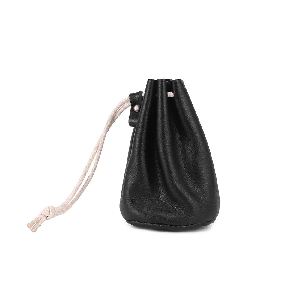 Amblot Black Small leather drawstring pouch