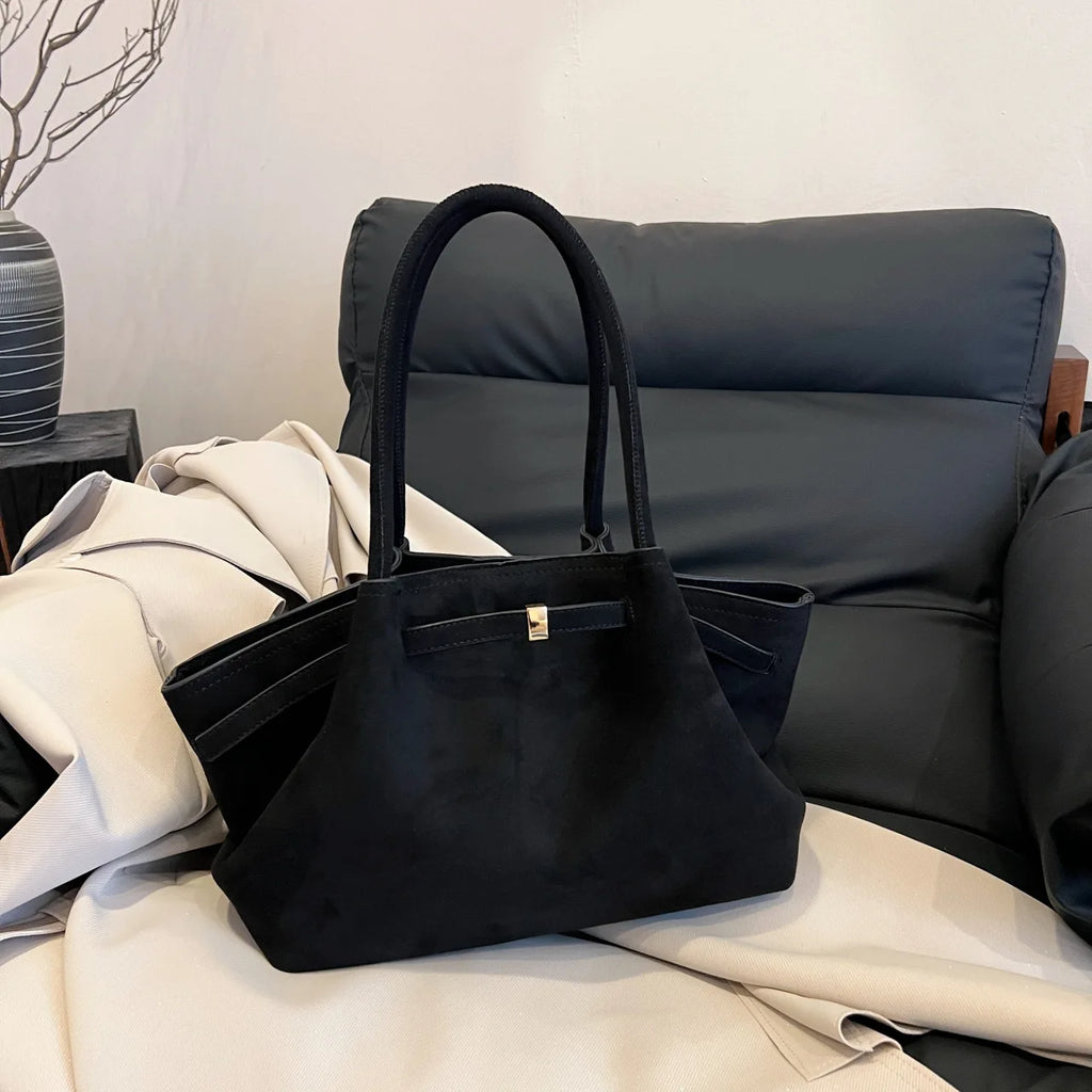 Amblot Black (Small) Minimal suede tote bag
