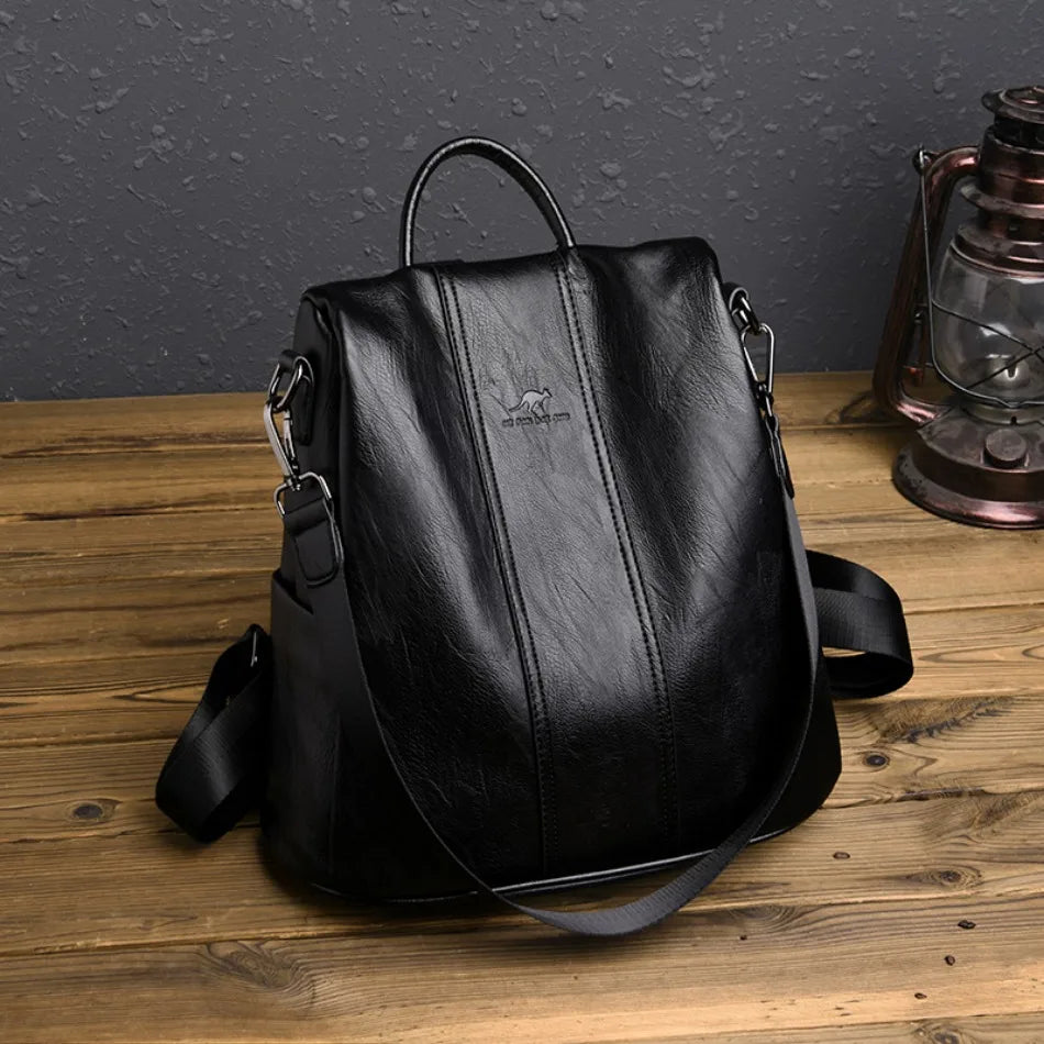 Amblot Black Soft leather backpack for women