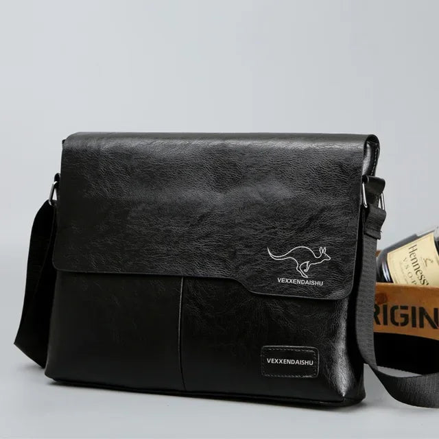 Amblot Black Soft leather laptop briefcase messenger bag