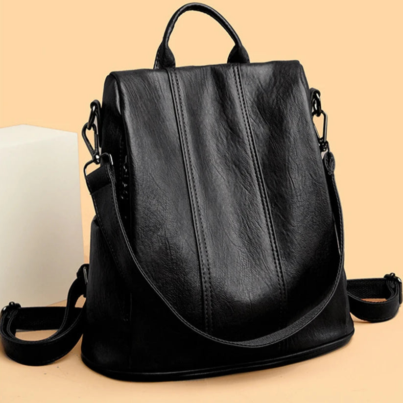 Amblot Black Soft leather travel backpack