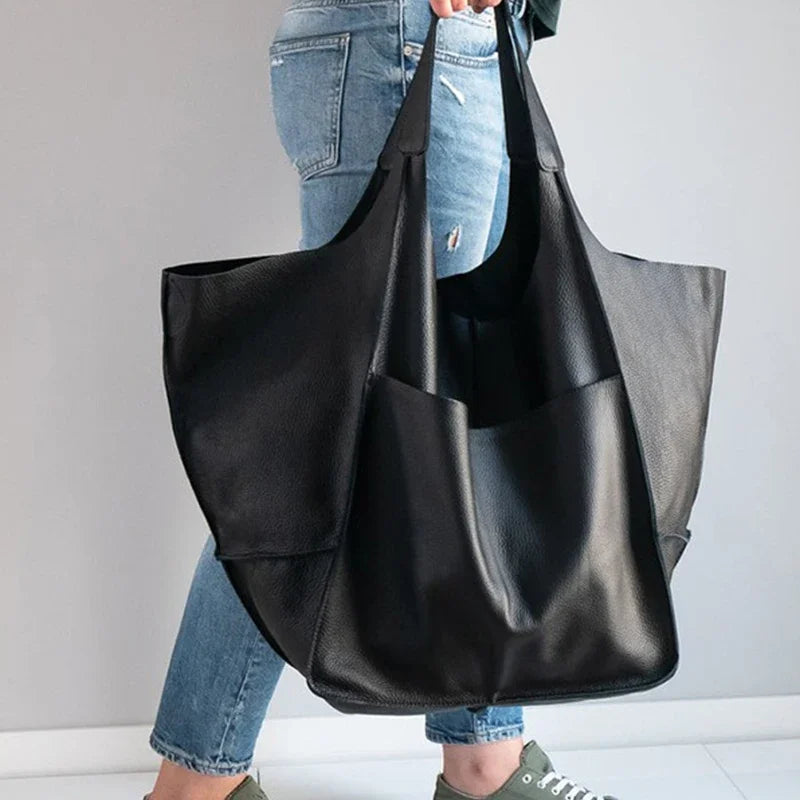 Amblot Black Soft oversized leather tote bag
