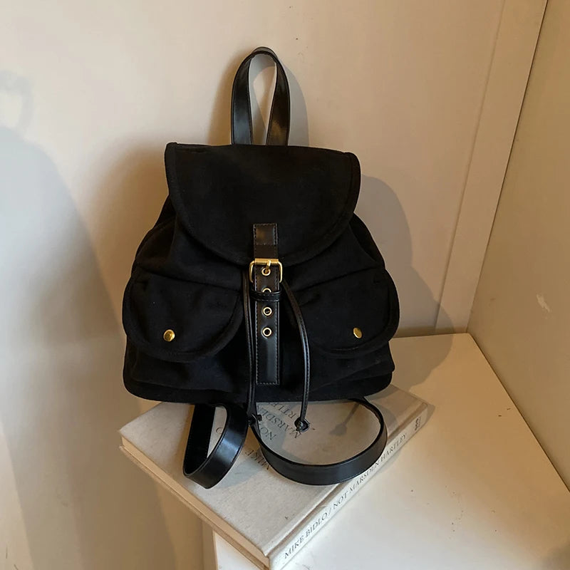 Amblot Black Soft suede backpack for women