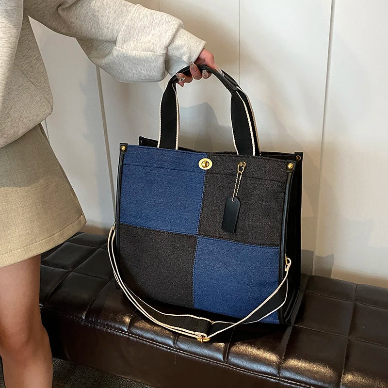 Amblot black Square denim tote bag