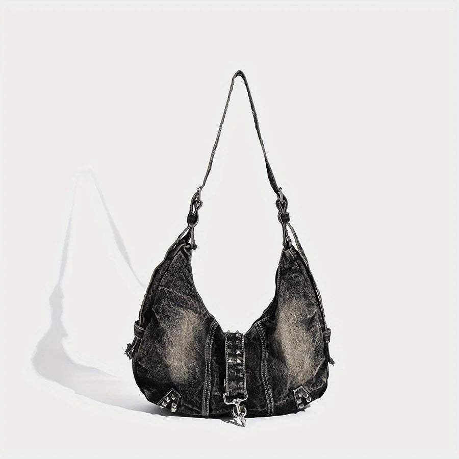 Amblot Black Stonewashed denim handbag with soft finish