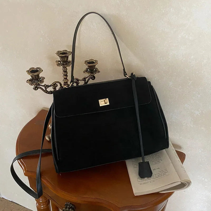 Amblot Black Structured modern suede handbag