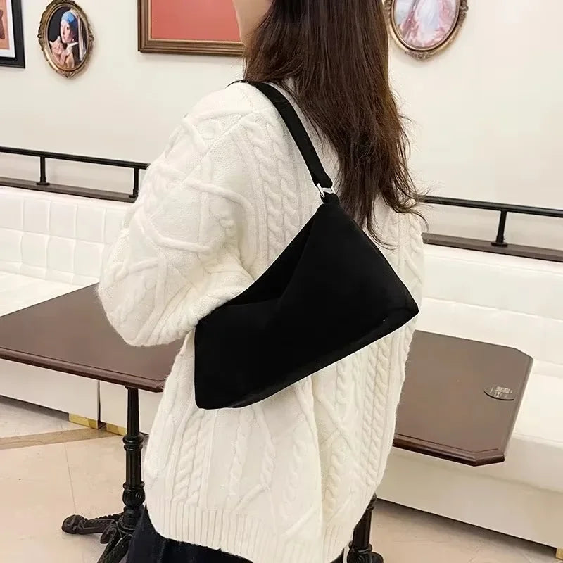 Amblot Black Structured suede shoulder bag