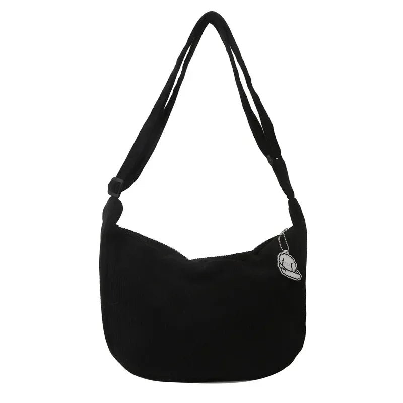 Amblot Black (Style B) Corduroy handbag with adjustable shoulder strap