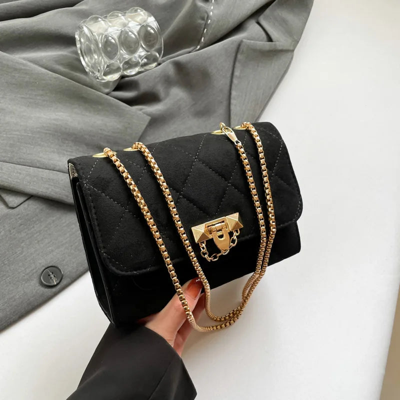 Amblot Black Suede crossbody purse with chain strap