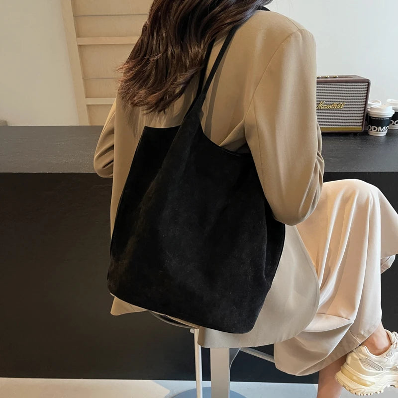 Amblot Black Tall suede tote bag