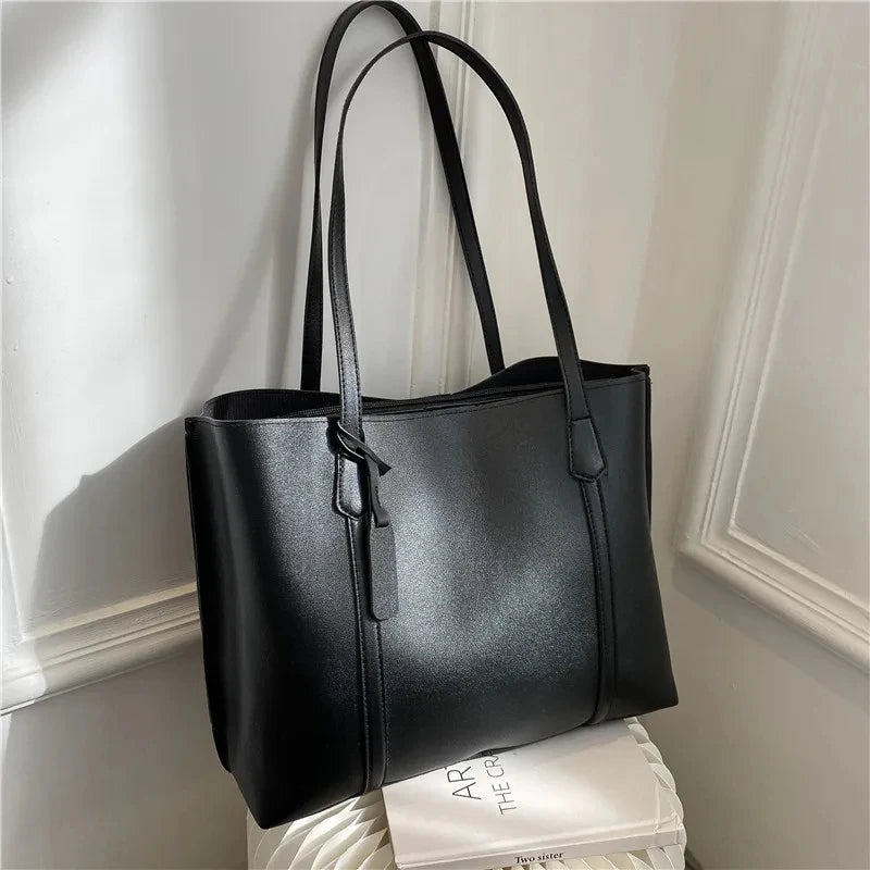 Amblot Black Trendy soft leather tote bag