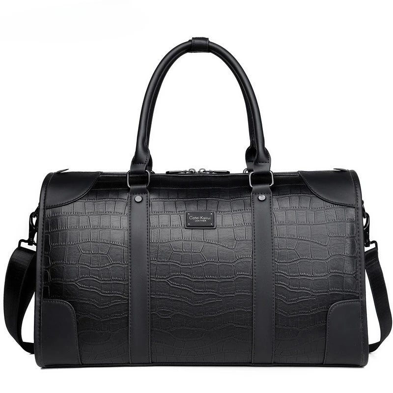 Amblot Black Unisex leather duffle bag