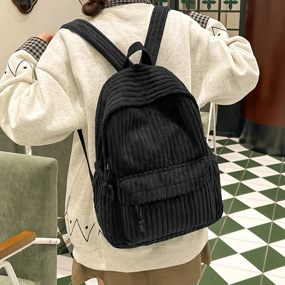 Amblot Black Versatile corduroy backpack